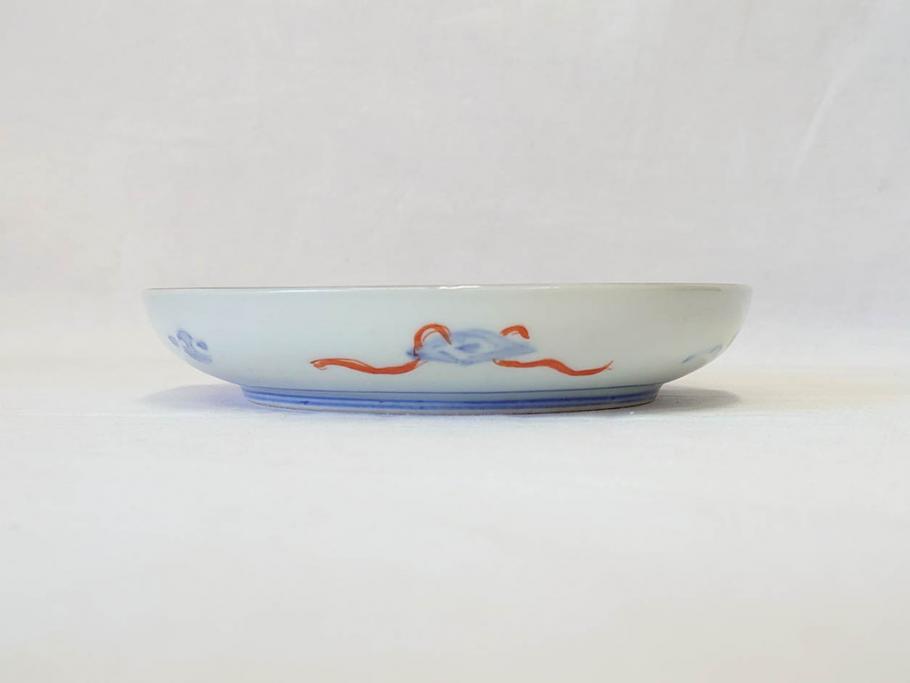 上手物　明治期　伊万里　二重角冨(角富)　金襴手　約17cm　5.6寸　精功に描かれた色絵が目を惹く中皿5枚セット(桃図、鳳凰、花鳥文、深皿、和皿、和食器、五寸六分)(R-070718)