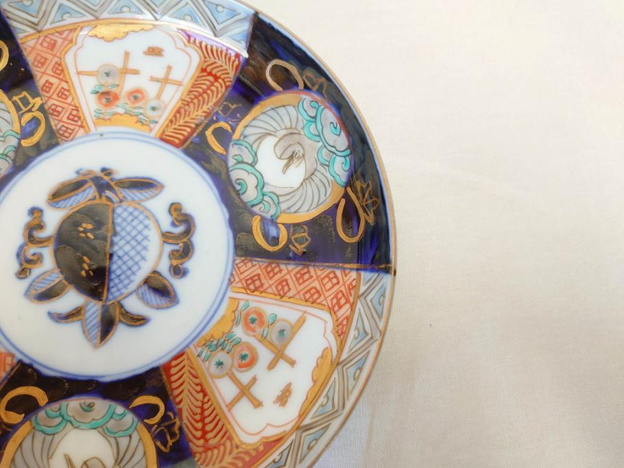 上手物 明治期 伊万里 二重角冨(角富) 金襴手 約17cm 5.6寸 精功に描か