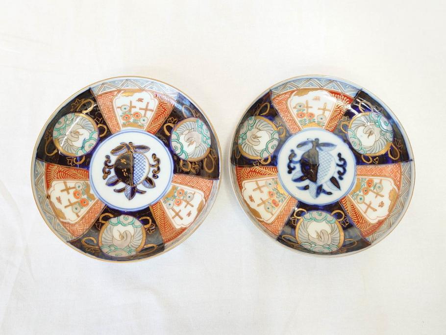上手物 明治期 伊万里 二重角冨(角富) 金襴手 約17cm 5.6寸 精功に描か