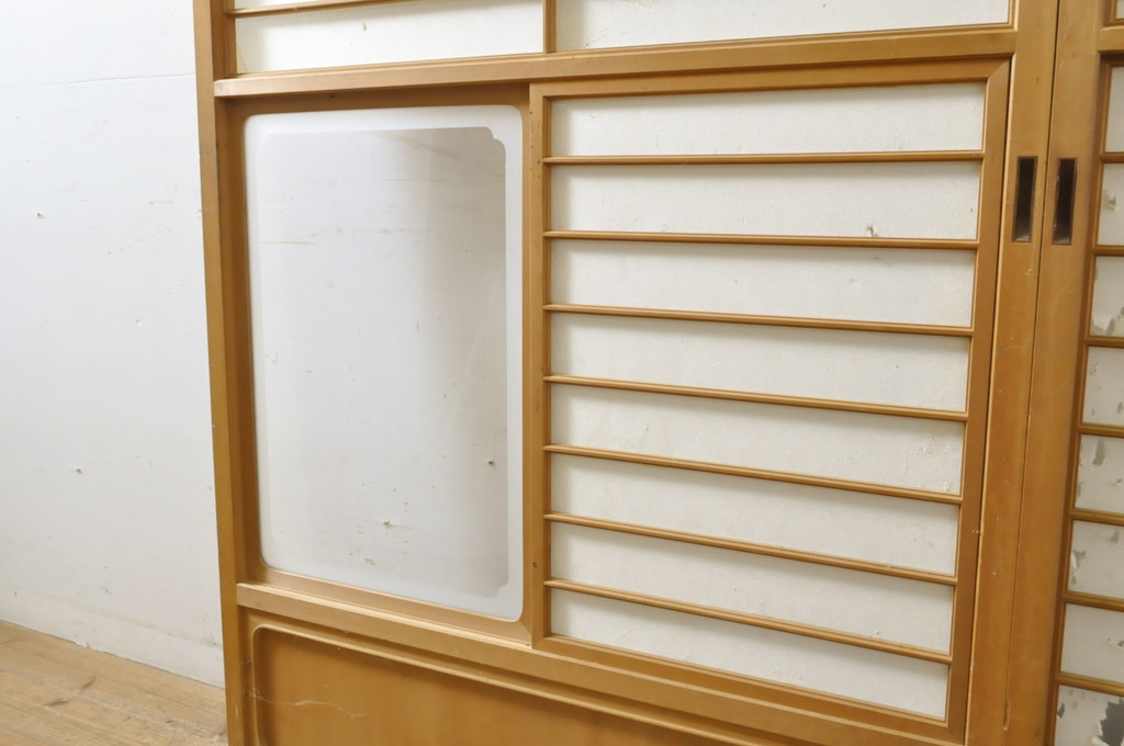 中古　上手物　和の空間づくりにおすすめ!　数寄屋で使われていた猫間障子戸2枚セット(雪見障子戸、建具、引き戸、擦り上げ障子戸、擦上障子戸、ガラス戸)(R-063788)