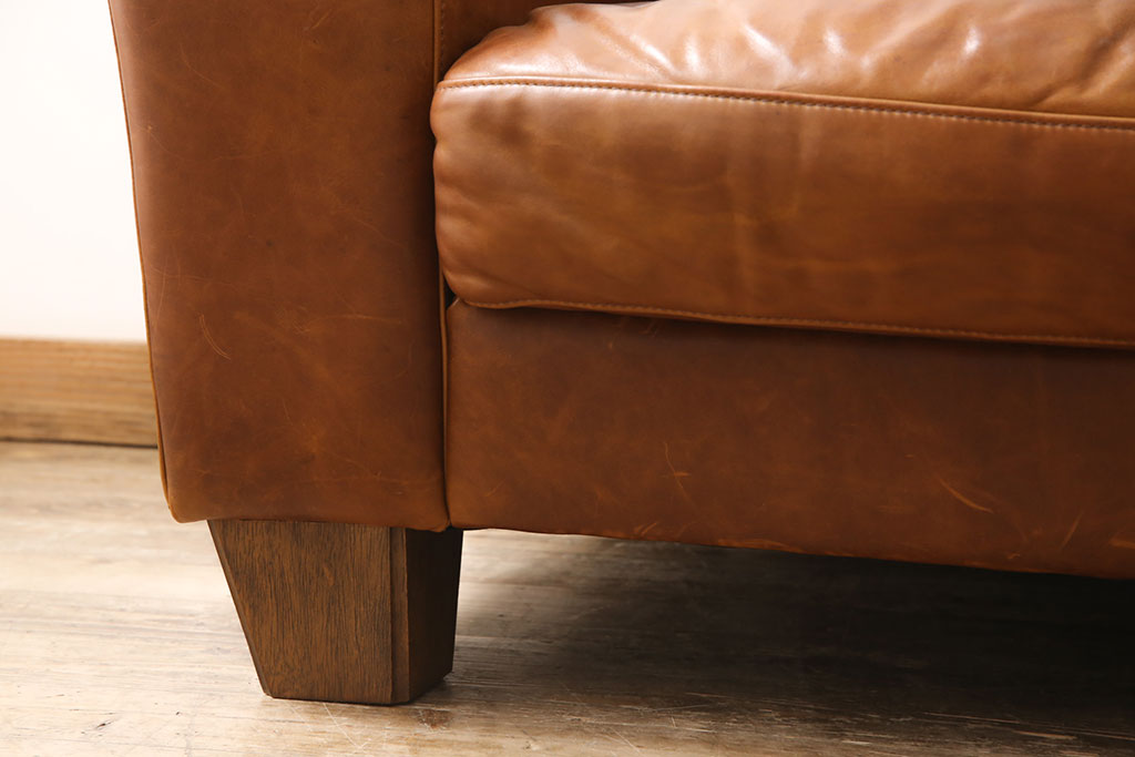 中古　ACME Furniture(アクメファニチャー)　FRESNO(フレスノ)　使い込まれた本革がヴィンテージスタイルによく馴染む3人掛けソファ(定価約30万円)(三人掛けソファ、3P)(R-052586)