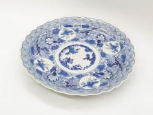 江戸期　古伊万里　線描　松竹梅　花鳥図　約45cm　1尺5寸　繊細に絵付けされた大皿(鳳凰、和皿、和食器、一尺5寸)(R‐077410)