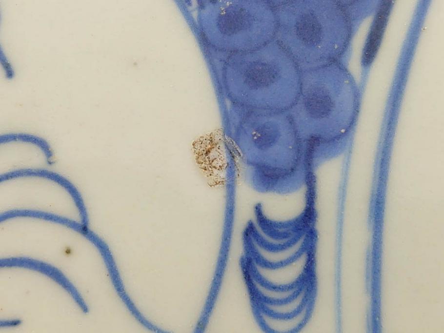 江戸期　古伊万里　線描　松竹梅　花鳥図　約45cm　1尺5寸　繊細に絵付けされた大皿(鳳凰、和皿、和食器、一尺5寸)(R‐077410)