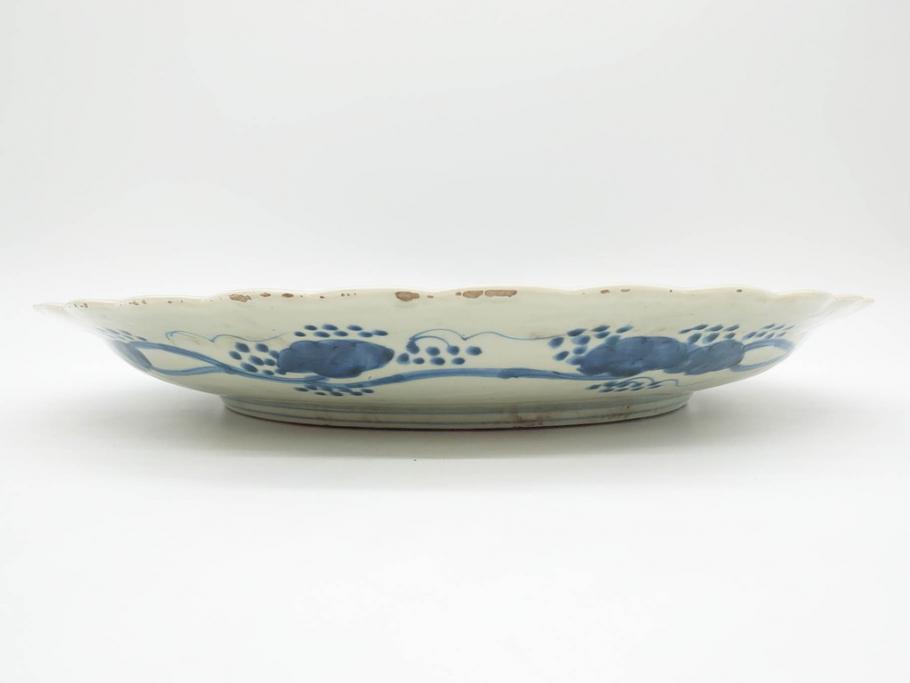 江戸期　古伊万里　線描　松竹梅　花鳥図　約45cm　1尺5寸　繊細に絵付けされた大皿(鳳凰、和皿、和食器、一尺5寸)(R‐077410)