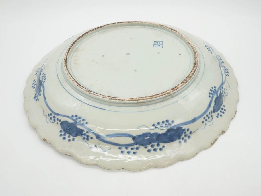 江戸期　古伊万里　線描　松竹梅　花鳥図　約45cm　1尺5寸　繊細に絵付けされた大皿(鳳凰、和皿、和食器、一尺5寸)(R‐077410)