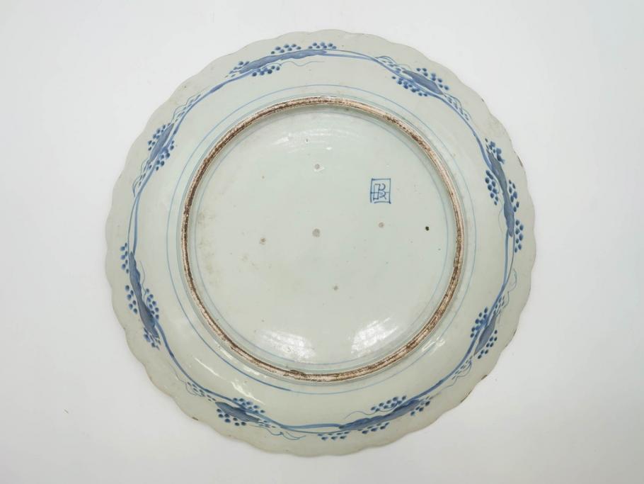 江戸期　古伊万里　線描　松竹梅　花鳥図　約45cm　1尺5寸　繊細に絵付けされた大皿(鳳凰、和皿、和食器、一尺5寸)(R‐077410)