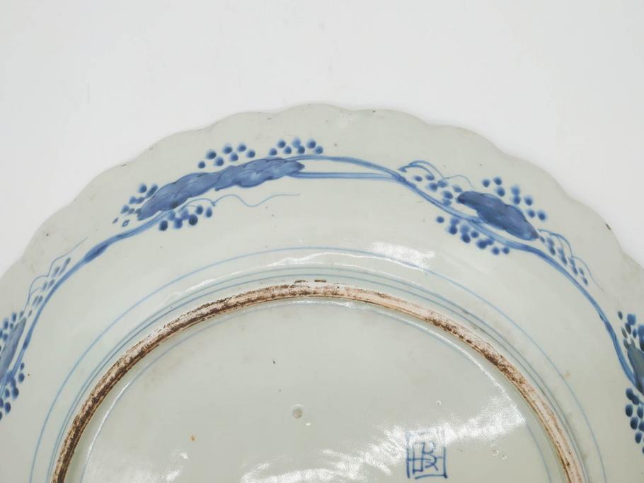 江戸期　古伊万里　線描　松竹梅　花鳥図　約45cm　1尺5寸　繊細に絵付けされた大皿(鳳凰、和皿、和食器、一尺5寸)(R‐077410)