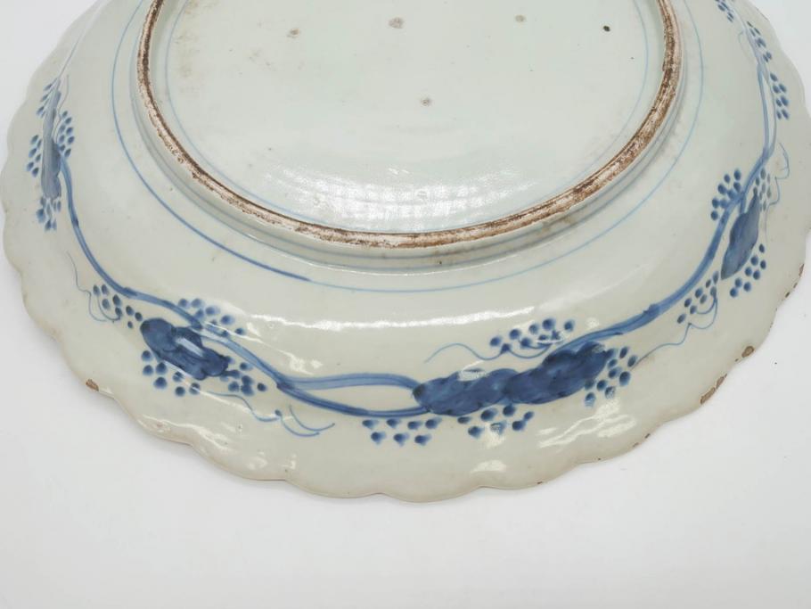 江戸期　古伊万里　線描　松竹梅　花鳥図　約45cm　1尺5寸　繊細に絵付けされた大皿(鳳凰、和皿、和食器、一尺5寸)(R‐077410)