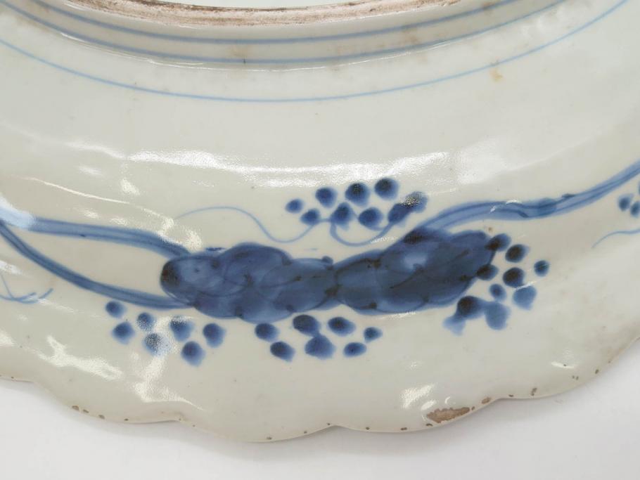江戸期　古伊万里　線描　松竹梅　花鳥図　約45cm　1尺5寸　繊細に絵付けされた大皿(鳳凰、和皿、和食器、一尺5寸)(R‐077410)