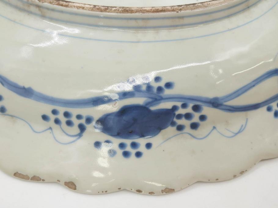 江戸期　古伊万里　線描　松竹梅　花鳥図　約45cm　1尺5寸　繊細に絵付けされた大皿(鳳凰、和皿、和食器、一尺5寸)(R‐077410)