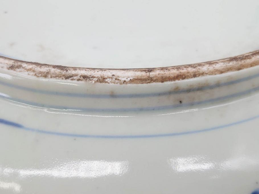 江戸期　古伊万里　線描　松竹梅　花鳥図　約45cm　1尺5寸　繊細に絵付けされた大皿(鳳凰、和皿、和食器、一尺5寸)(R‐077410)