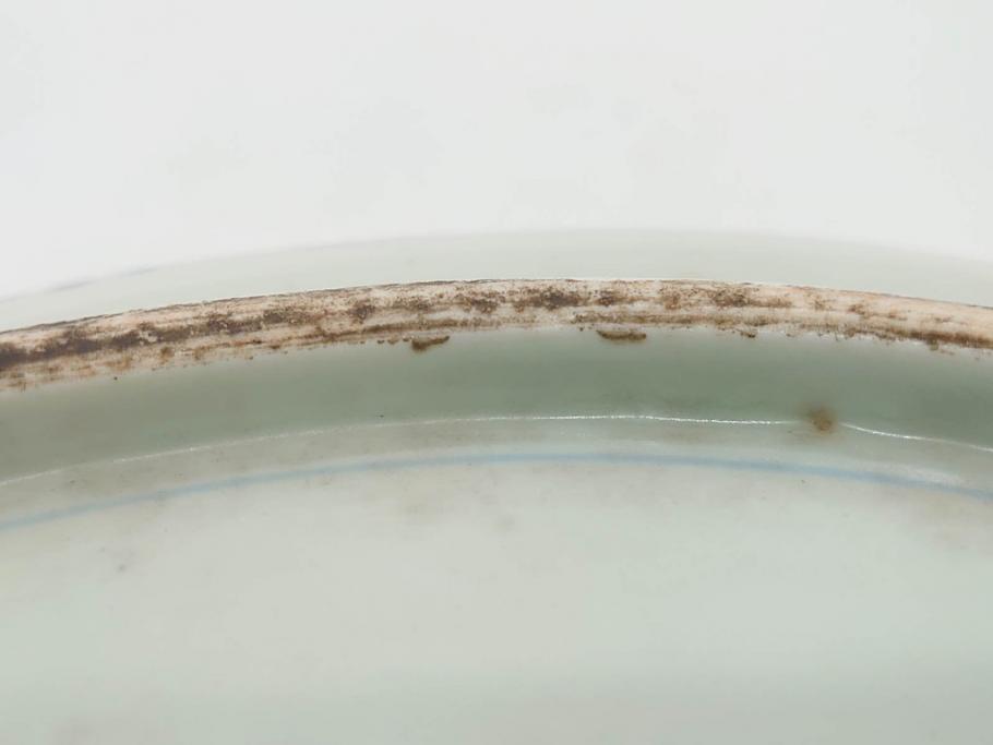 江戸期　古伊万里　線描　松竹梅　花鳥図　約45cm　1尺5寸　繊細に絵付けされた大皿(鳳凰、和皿、和食器、一尺5寸)(R‐077410)