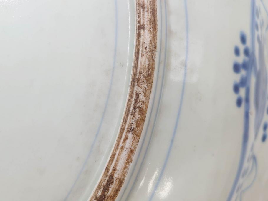 江戸期　古伊万里　線描　松竹梅　花鳥図　約45cm　1尺5寸　繊細に絵付けされた大皿(鳳凰、和皿、和食器、一尺5寸)(R‐077410)