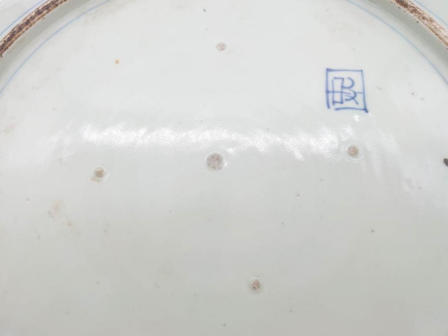 江戸期　古伊万里　線描　松竹梅　花鳥図　約45cm　1尺5寸　繊細に絵付けされた大皿(鳳凰、和皿、和食器、一尺5寸)(R‐077410)