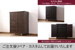 チェストをリペア&カスタム!左側上段引き出しをフラップダウン扉仕様にし、背板を切り取り加工。修繕箇所は本体と馴染ませ、現状のお品物に合わせて1トーン程落ち着いた色に着色。(ローボード)