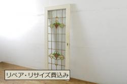 アンティーク建具　激レア!　昭和初期　すりガラス　凝ったデザインが目を引く美しいガラス戸1枚(建具、窓、引き戸)(R-041237)