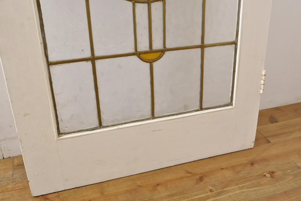 アンティーク建具　イギリスアンティーク　レトロなデザインがおしゃれなステンドグラスのドア1枚(ガラス扉、木製扉、玄関ドア)(R-063761)