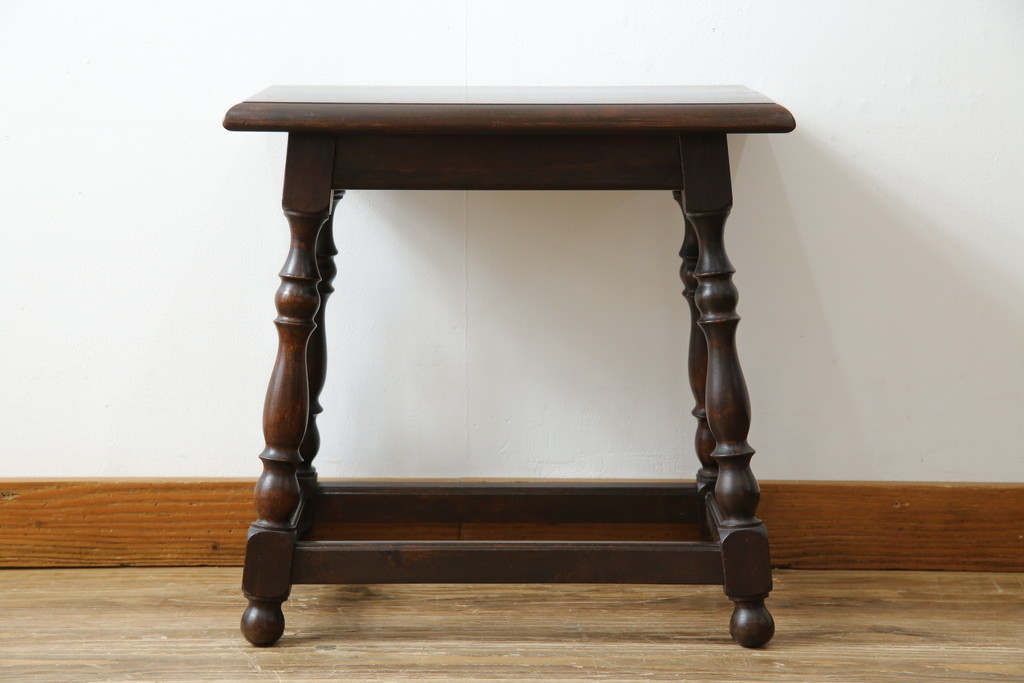 中古　松本民芸家具　#25型スツール・テーブル　クラシカルなデザインがお洒落なサイドテーブル(コーヒーテーブル、カフェテーブル、花台、飾り台、椅子、イス)(R-077949)