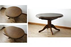 中古　美品　三越家具(現カントリーハウス)　Brugge(ブルージュ)　クラシカルな佇まいが魅力の伸長式ラウンドテーブル(ダイニングテーブル、エクステンションテーブル、丸テーブル、4人掛け、2人掛け、4人用、2人用、食卓)(定価約28万円)(R-082742)