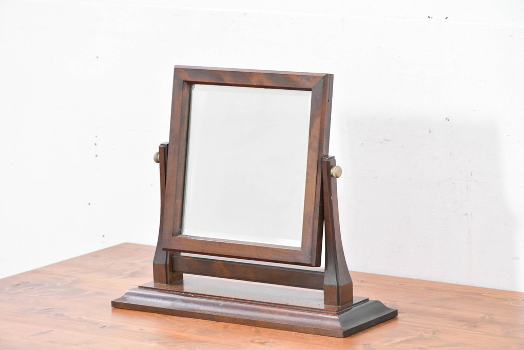 中古　美品　松本民芸家具　シックな佇まいが魅力の卓上ミラー(置き鏡、スタンドミラー)(R-084263)