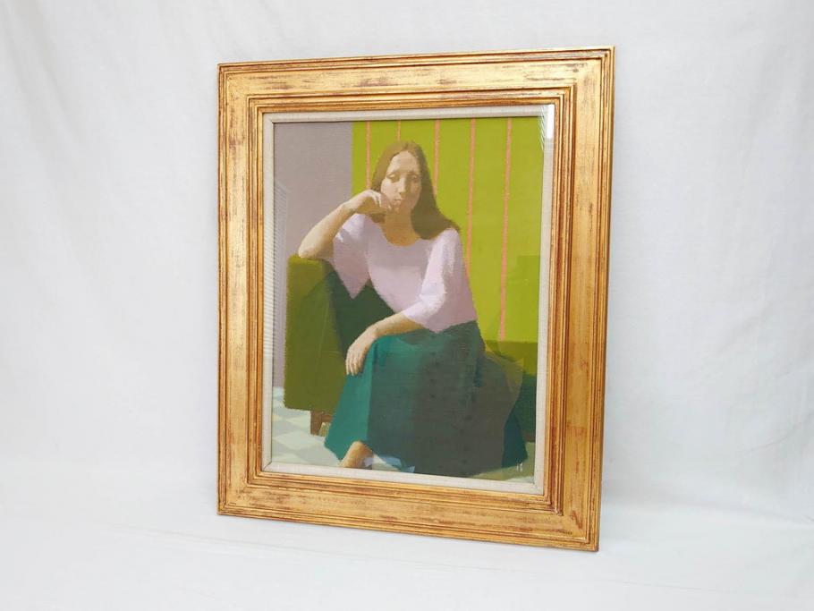中村清治　「婦人像」　10号(F10)　1974　柔和な雰囲気が魅力的な絵画(額装、油絵、油彩)(R-070731)