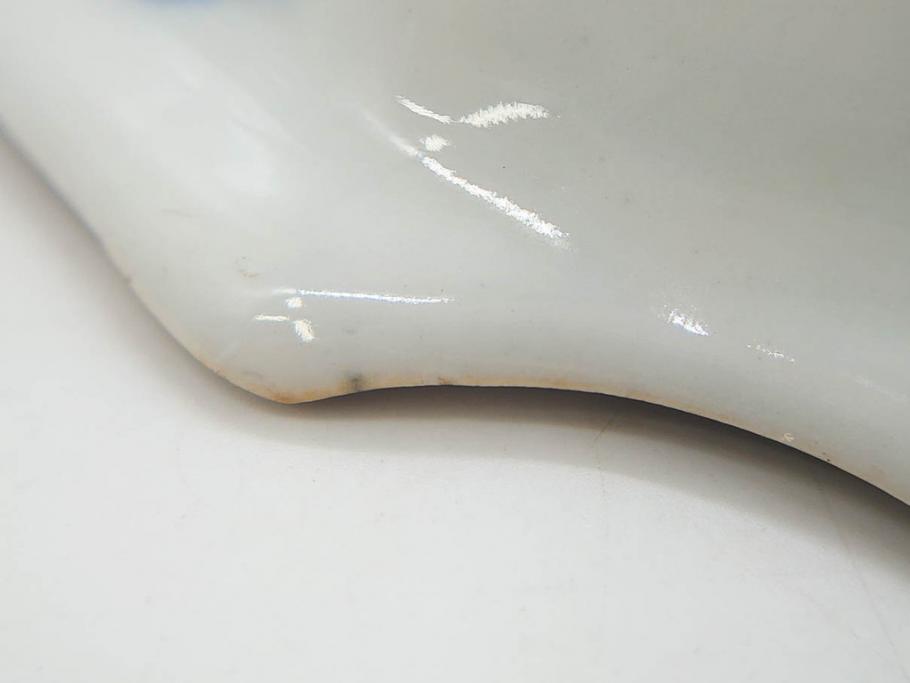 明治〜大正期　伊万里　染付　山水船図　約18cm　5.9寸　鮮やかな青に金と赤色が映える変形皿6枚セット(菱形、八角、金彩、五寸九分、和食器、和皿)(R-077409)