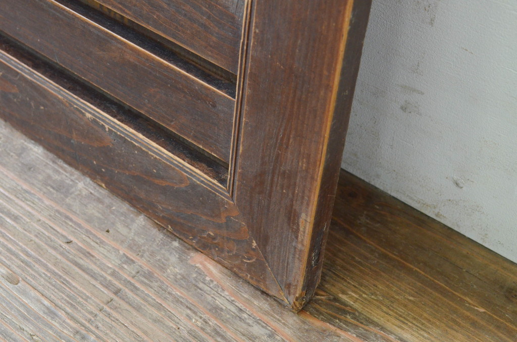 アンティーク建具　ヒノキ板　長い歳月を重ねた味わいが魅力の横浅付き板戸窓2枚セット(引き戸)(R-068434)