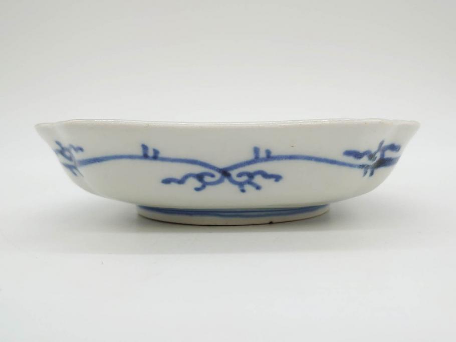 江戸期　古伊万里　色絵　獅子・竹花蝶図　約14cm　4.6寸　華やかな図柄が魅力的な変形皿5枚セット(小皿、四寸六分、和食器、和皿)(R-077411)