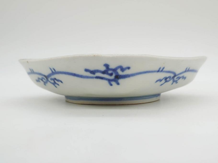 江戸期　古伊万里　色絵　獅子・竹花蝶図　約14cm　4.6寸　華やかな図柄が魅力的な変形皿5枚セット(小皿、四寸六分、和食器、和皿)(R-077411)