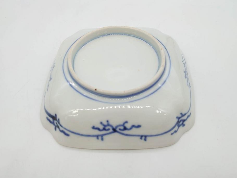 江戸期　古伊万里　色絵　獅子・竹花蝶図　約14cm　4.6寸　華やかな図柄が魅力的な変形皿5枚セット(小皿、四寸六分、和食器、和皿)(R-077411)