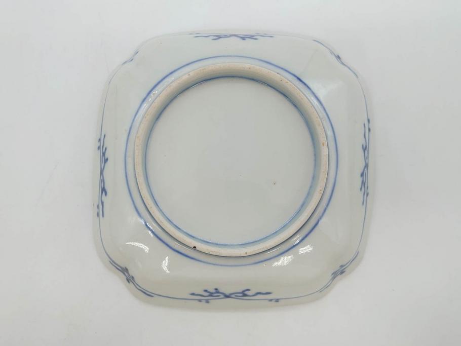 江戸期　古伊万里　色絵　獅子・竹花蝶図　約14cm　4.6寸　華やかな図柄が魅力的な変形皿5枚セット(小皿、四寸六分、和食器、和皿)(R-077411)