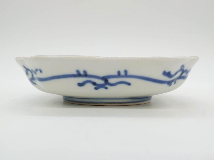 江戸期　古伊万里　色絵　獅子・竹花蝶図　約14cm　4.6寸　華やかな図柄が魅力的な変形皿5枚セット(小皿、四寸六分、和食器、和皿)(R-077411)