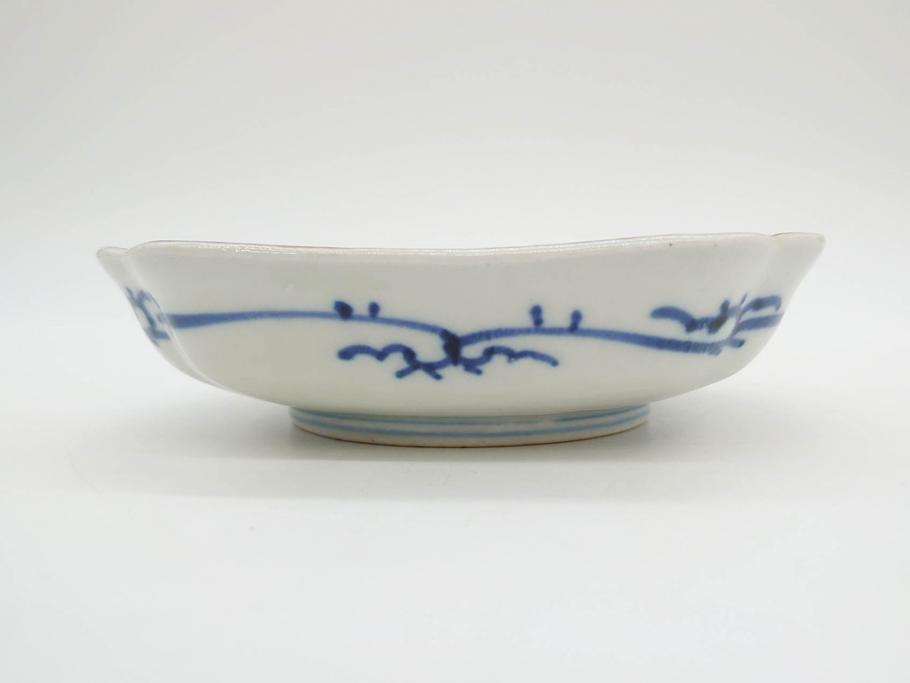 江戸期　古伊万里　色絵　獅子・竹花蝶図　約14cm　4.6寸　華やかな図柄が魅力的な変形皿5枚セット(小皿、四寸六分、和食器、和皿)(R-077411)