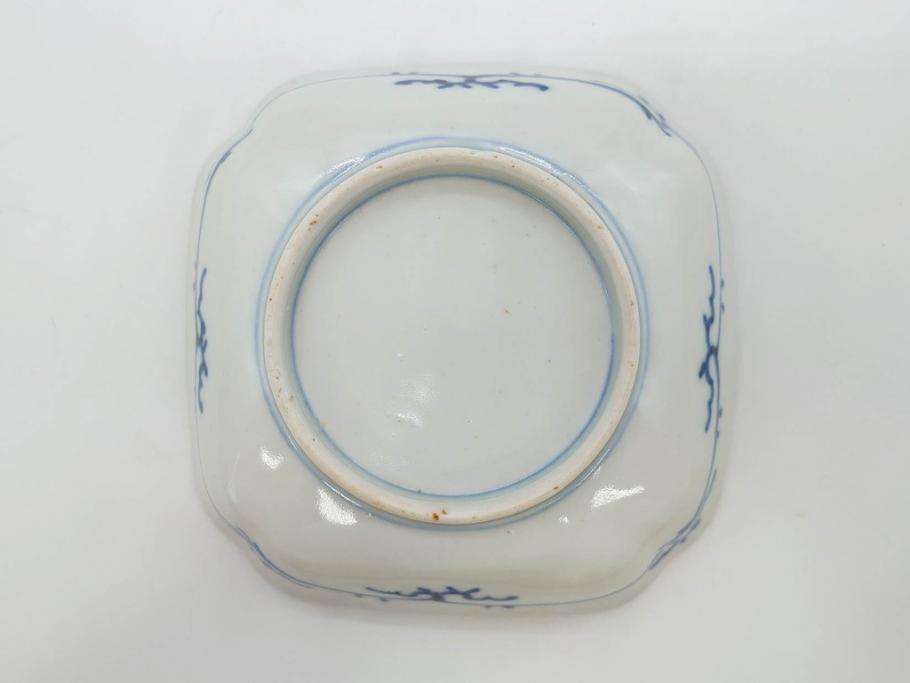 江戸期　古伊万里　色絵　獅子・竹花蝶図　約14cm　4.6寸　華やかな図柄が魅力的な変形皿5枚セット(小皿、四寸六分、和食器、和皿)(R-077411)