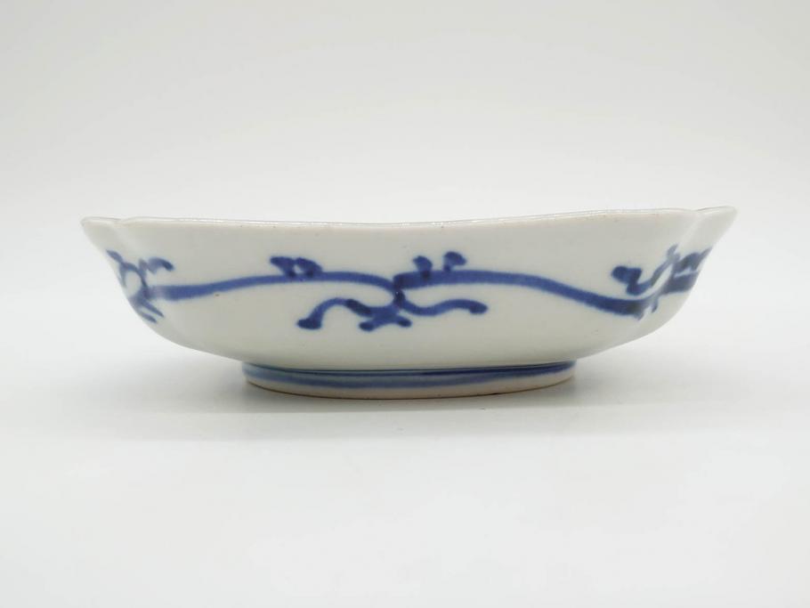 江戸期　古伊万里　色絵　獅子・竹花蝶図　約14cm　4.6寸　華やかな図柄が魅力的な変形皿5枚セット(小皿、四寸六分、和食器、和皿)(R-077411)