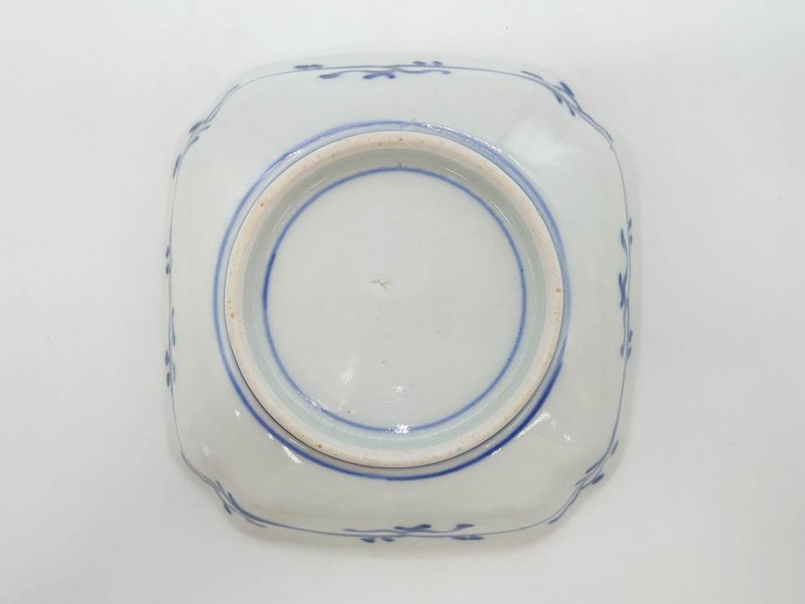 江戸期　古伊万里　色絵　獅子・竹花蝶図　約14cm　4.6寸　華やかな図柄が魅力的な変形皿5枚セット(小皿、四寸六分、和食器、和皿)(R-077411)
