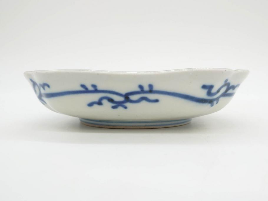 江戸期　古伊万里　色絵　獅子・竹花蝶図　約14cm　4.6寸　華やかな図柄が魅力的な変形皿5枚セット(小皿、四寸六分、和食器、和皿)(R-077411)
