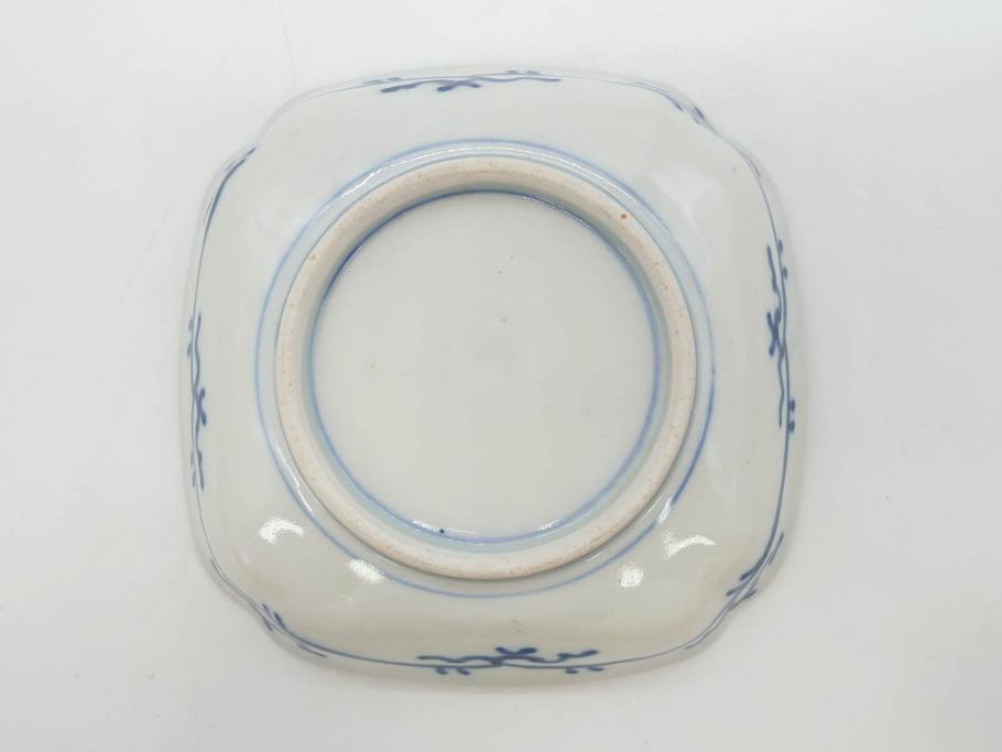 江戸期　古伊万里　色絵　獅子・竹花蝶図　約14cm　4.6寸　華やかな図柄が魅力的な変形皿5枚セット(小皿、四寸六分、和食器、和皿)(R-077411)