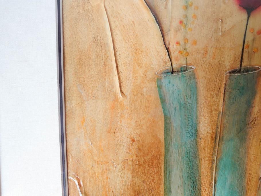 SOPHIE HALLONQUIST(ソフィー・ハロンクイスト)　花　味わい深い雰囲気溢れる蜜蝋画(絵画、額装)(R-070732)