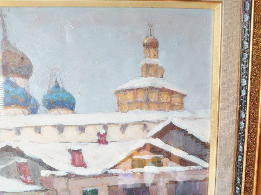 現代ソビエト絵画　アラロフB.H.　月光荘取り扱い　「冬のザゴルスク」　油絵(油彩、風景画、額装)(R-070733)
