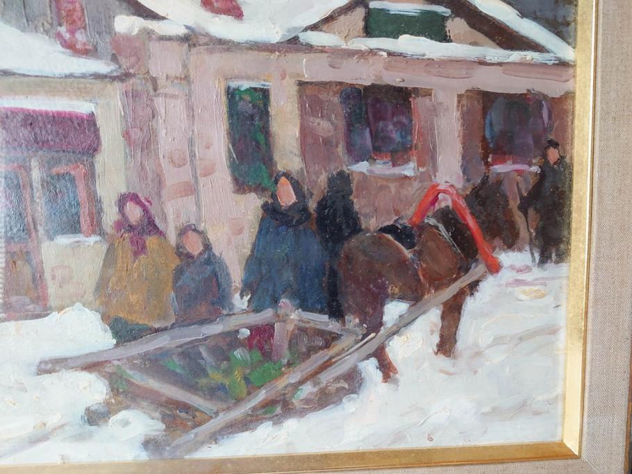 現代ソビエト絵画　アラロフB.H.　月光荘取り扱い　「冬のザゴルスク」　油絵(油彩、風景画、額装)(R-070733)