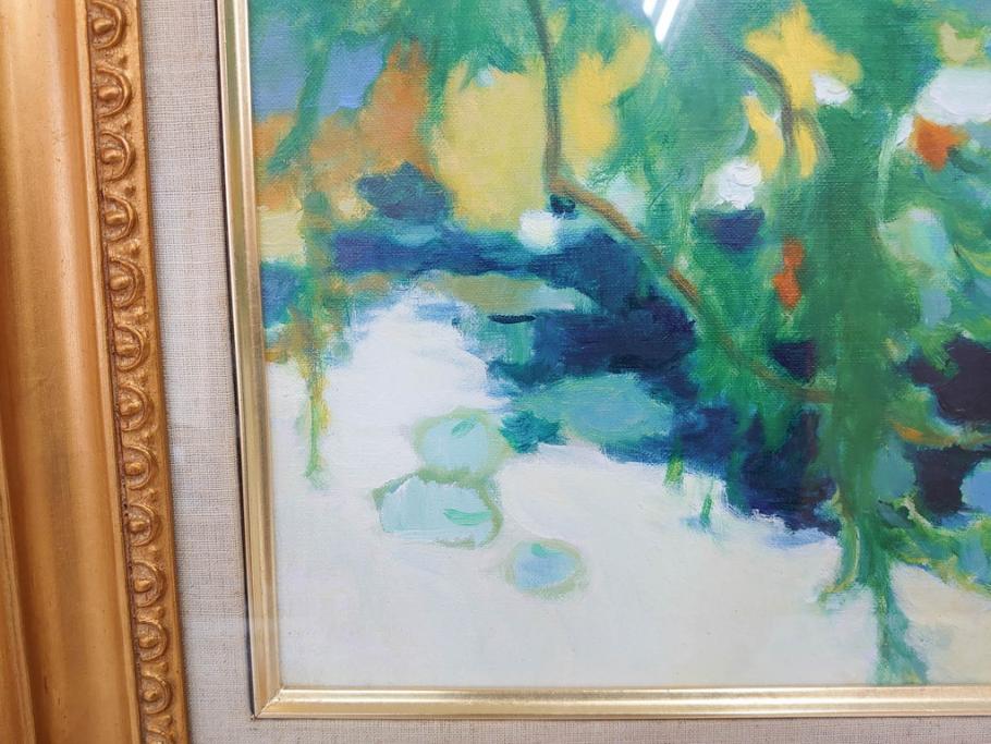 遊馬正　「睡蓮」　1978　4号(F4)　柔らかな風を感じる油彩(油絵、絵画、風景画、額装、ASOMA TADASHI)(R-070735)