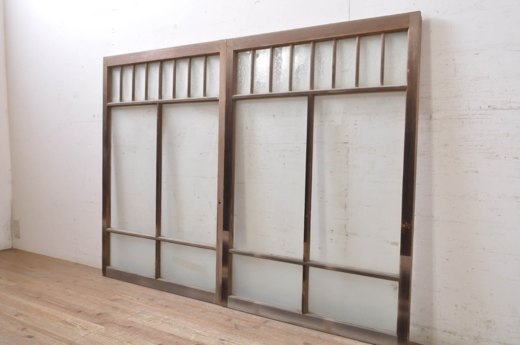 アンティーク建具　大正ロマンなお部屋作りにおすすめなガラス窓2枚セット(引き戸、ガラス戸)(R-068311)