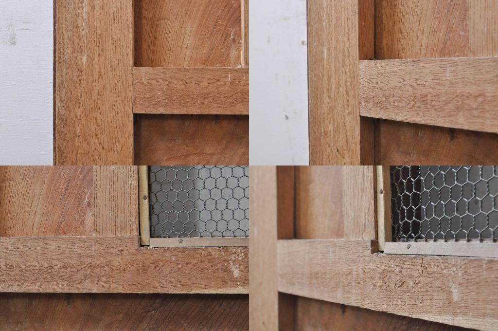 アンティーク建具　総欅(ケヤキ)材　鏡板1枚板　重厚感のある佇まいが魅力の升目(マス目)格子蔵戸1枚(きつね格子、狐格子、格子戸、玄関戸、引き戸)(R-068317)
