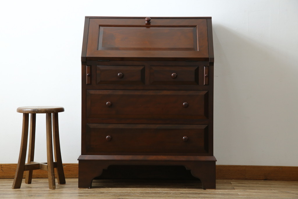 中古　超美品　松本民芸家具　#33A型　コンパクトなライティングビューロー(机、デスク、在宅用、在宅ワーク用、ワークデスク、引き出し)(定価約40万円)(R-082695)
