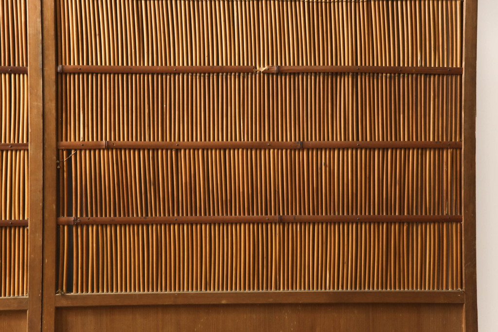 アンティーク建具　情緒あふれる空間づくりにおすすめの御簾戸2枚セット(引き戸、簾戸、簀戸、葭戸、夏障子、夏戸、葦戸)(R-069680)