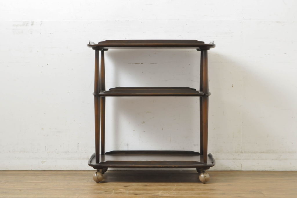 イギリスビンテージ　ERCOL(アーコール)　落ち着いた色合いが品のあるトロリー(キャスターワゴン、キッチンワゴン、ワゴンテーブル、ヴィンテージ)(R-063162)