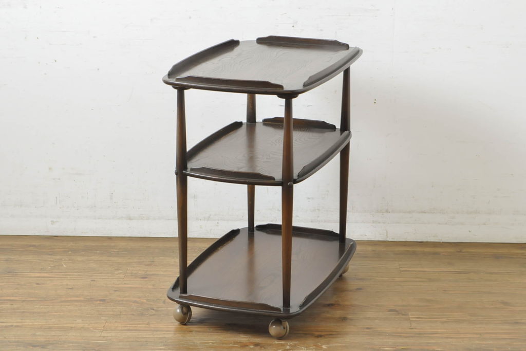 イギリスビンテージ　ERCOL(アーコール)　落ち着いた色合いが品のあるトロリー(キャスターワゴン、キッチンワゴン、ワゴンテーブル、ヴィンテージ)(R-063162)