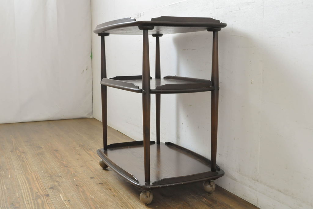 イギリスビンテージ　ERCOL(アーコール)　落ち着いた色合いが品のあるトロリー(キャスターワゴン、キッチンワゴン、ワゴンテーブル、ヴィンテージ)(R-063162)