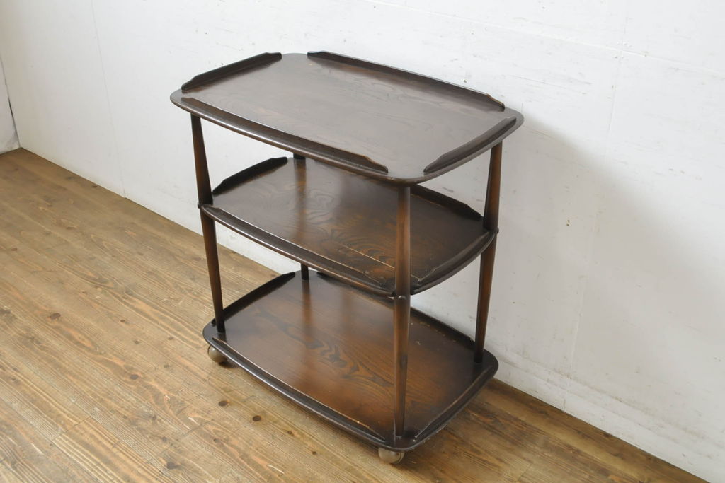 イギリスビンテージ　ERCOL(アーコール)　落ち着いた色合いが品のあるトロリー(キャスターワゴン、キッチンワゴン、ワゴンテーブル、ヴィンテージ)(R-063162)